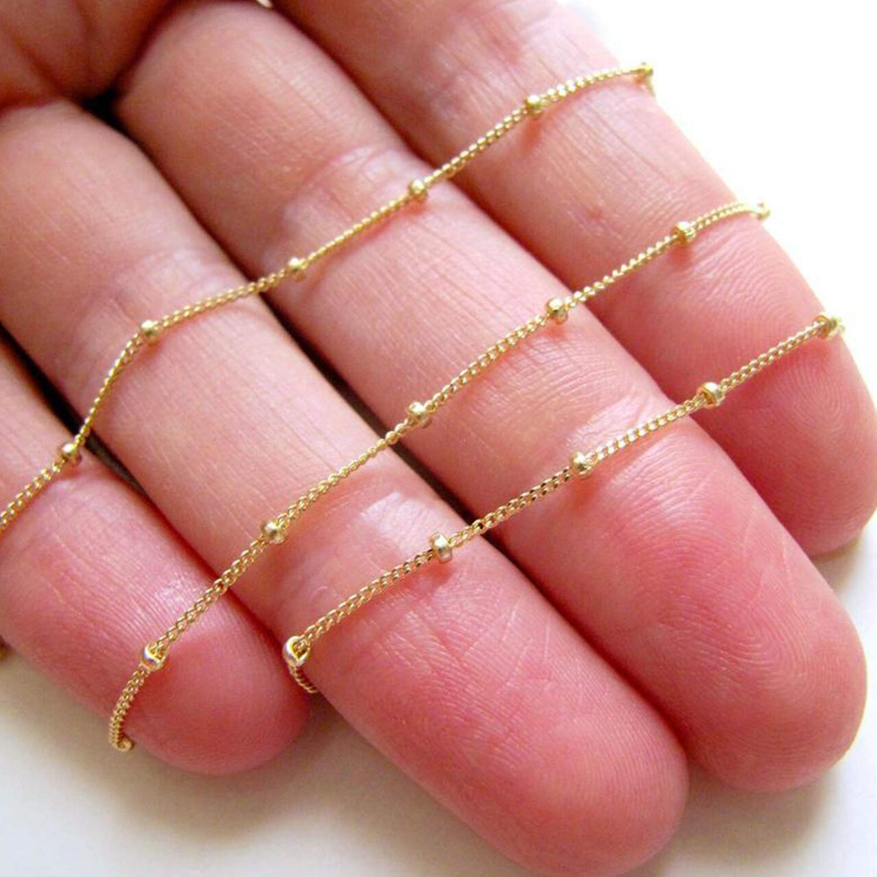 12 Pieces Gold Plated Solid Brass Satellite Beaded Curb Thin Chain Necklace Bulk for Jewelry Making (18 Inch(1.5mm))